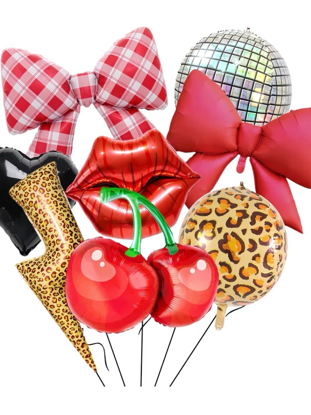 Party Balloon Bundle - Red Cherry & Leopard Foil Balloon Set